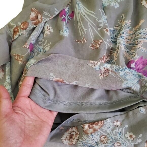 essue Floral Print Gray Maxi Romper Dress With Sheer Overlay Halter Neck Size L - Picture 6 of 16